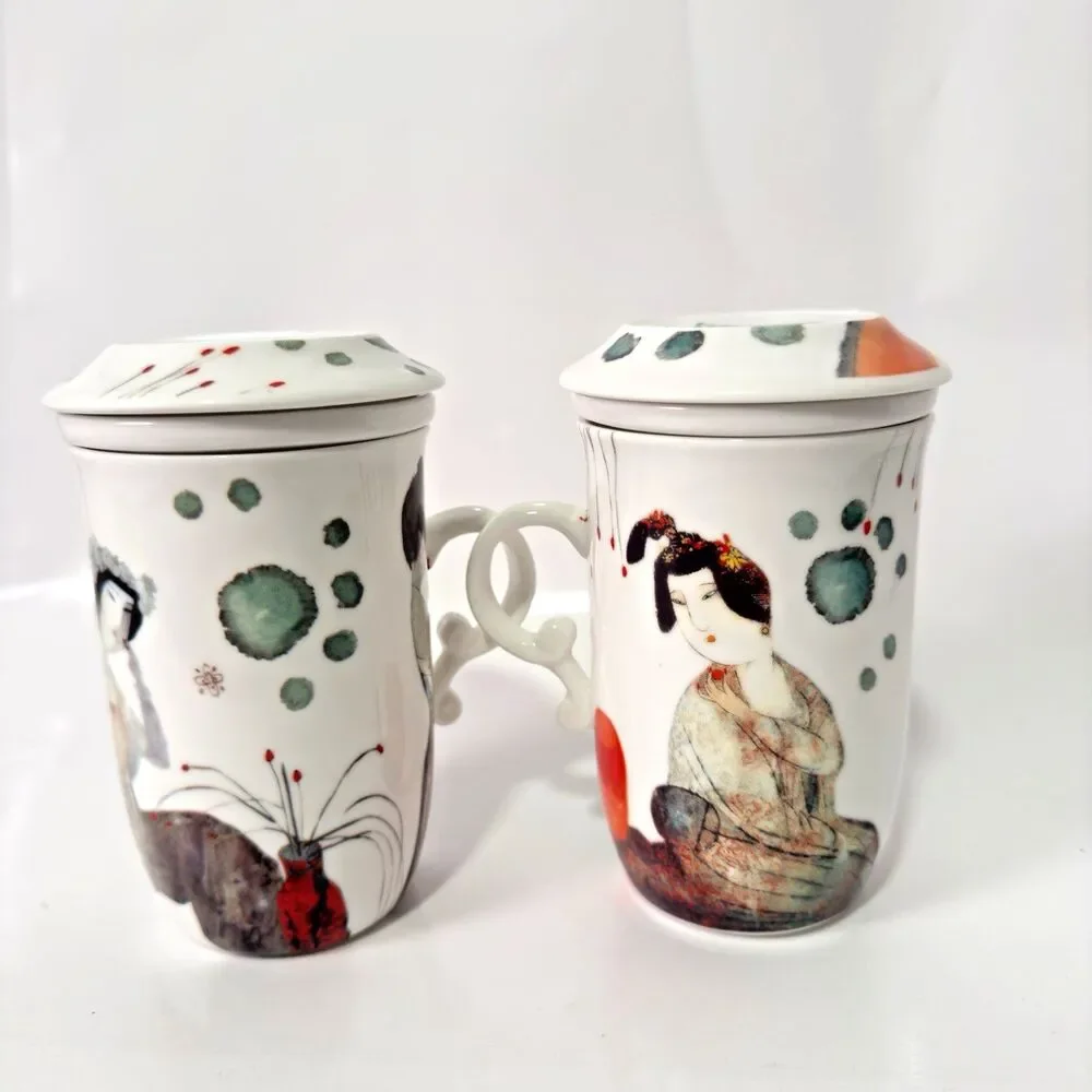 Teavana 3 Piece Tea Cup Mug New Bone China Infuser Strainer Lid‎ Floral Vintage